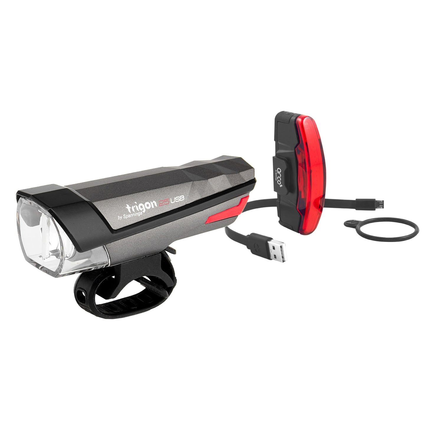 Spanninga trigon 25-pyro dark grey USB bike light kit - 3 functions eco, standard, and boost