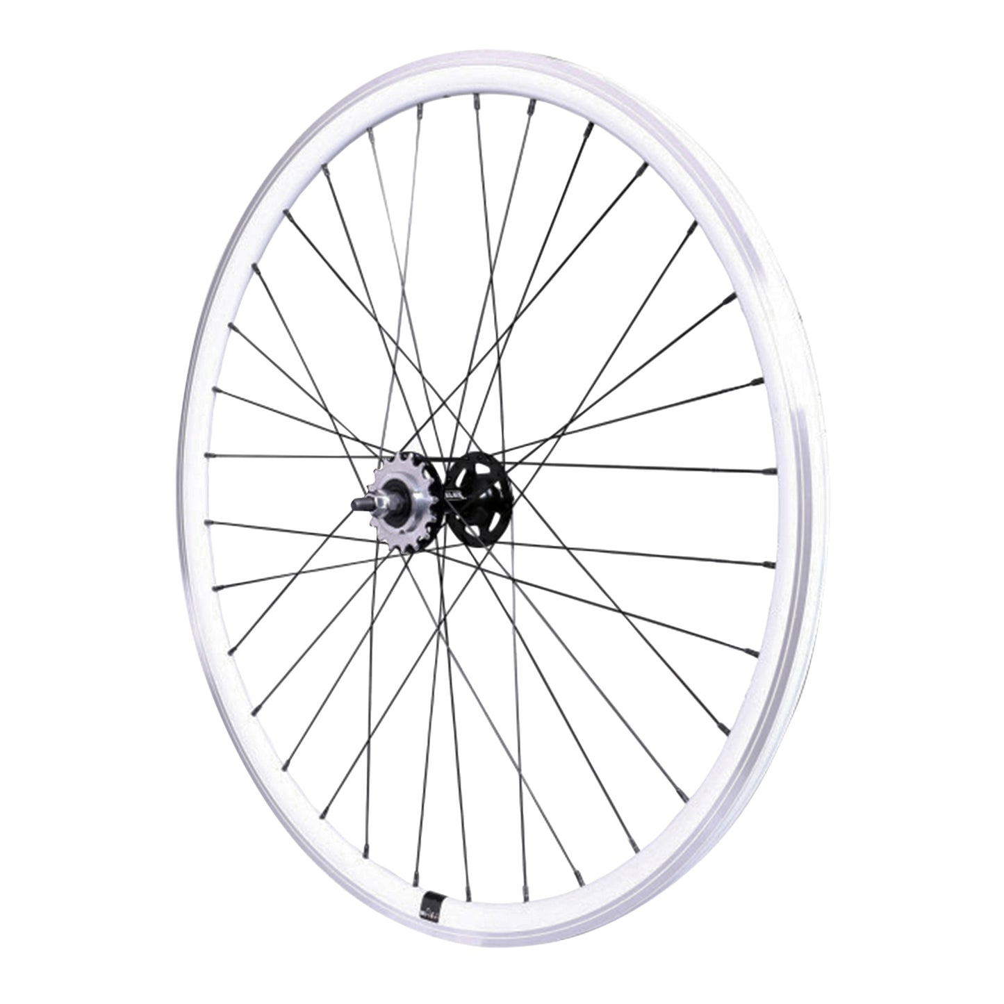 PCP fixed-gear road wheel, white, double-threaded rear hub, 16T cog