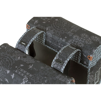 Sacoche arrière vélo double Basil bohème 35l noir-crème fixation velcros sur porte bagage 37x15x37cm
