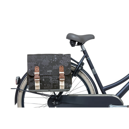 Sacoche arrière vélo double Basil bohème 35l noir-crème fixation velcros sur porte bagage 37x15x37cm