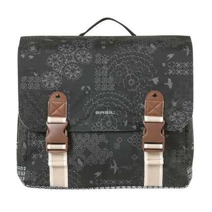 Sacoche arrière vélo double Basil bohème 35l noir-crème sur porte bagage 37x15x37cm / fixation système mik