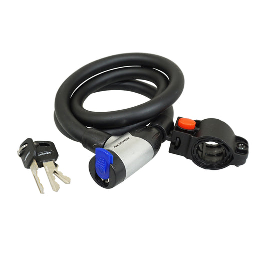 Newton spiral cable lock for bike, 15 mm diameter, 1.00 m length, with keyhole cover, with bracket + 2 keys