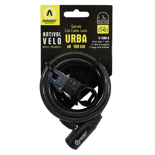 Auvray Spiral Key Bicycle Lock, 8 mm diameter, 1.50 m length with bracket