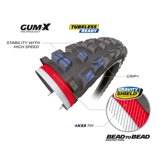 Pneu VTT Gravity Bike Park 27.5 X 2.40 Michelin DH34 Performance Tubeless Ready TR (61-584) (650B) Compatible VAE