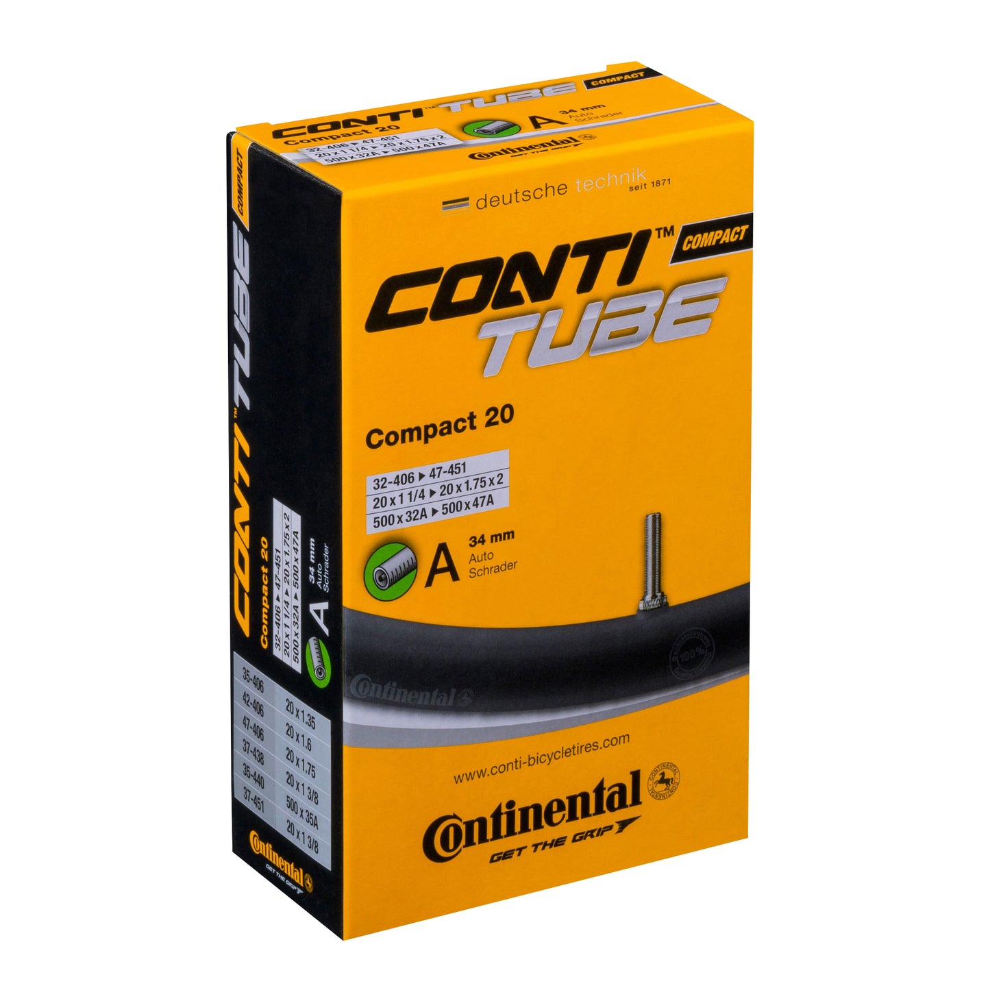 Bicycle inner tube 20 x 1.50-2.00 Continental standard valve 34 mm