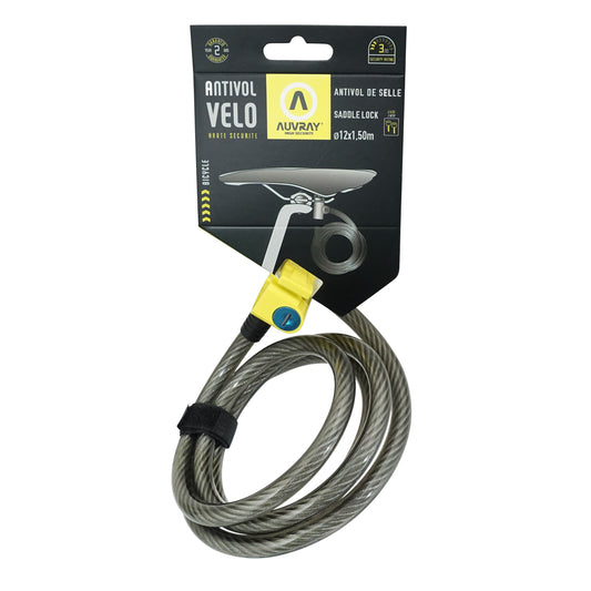 Antivol vélo câble à clé Auvray s.lock pour selle et vélo diam 12 mm l 1.50 m