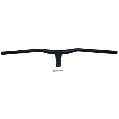 Black aluminum MTB handlebar, semi-rise, 78cm wide, with integrated stem, 80mm length, for 1-1/8" (28.6mm) fork steerer