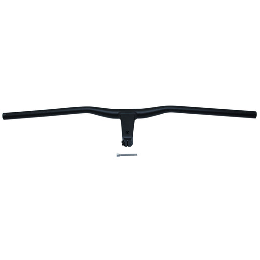 Black aluminum MTB handlebar, semi-rise, 78cm wide, with integrated stem, 80mm length, for 1-1/8" (28.6mm) fork steerer