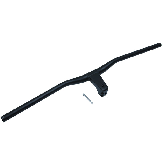 Black aluminum MTB handlebar, semi-rise, 78cm wide, with integrated stem, 80mm length, for 1-1/8" (28.6mm) fork steerer