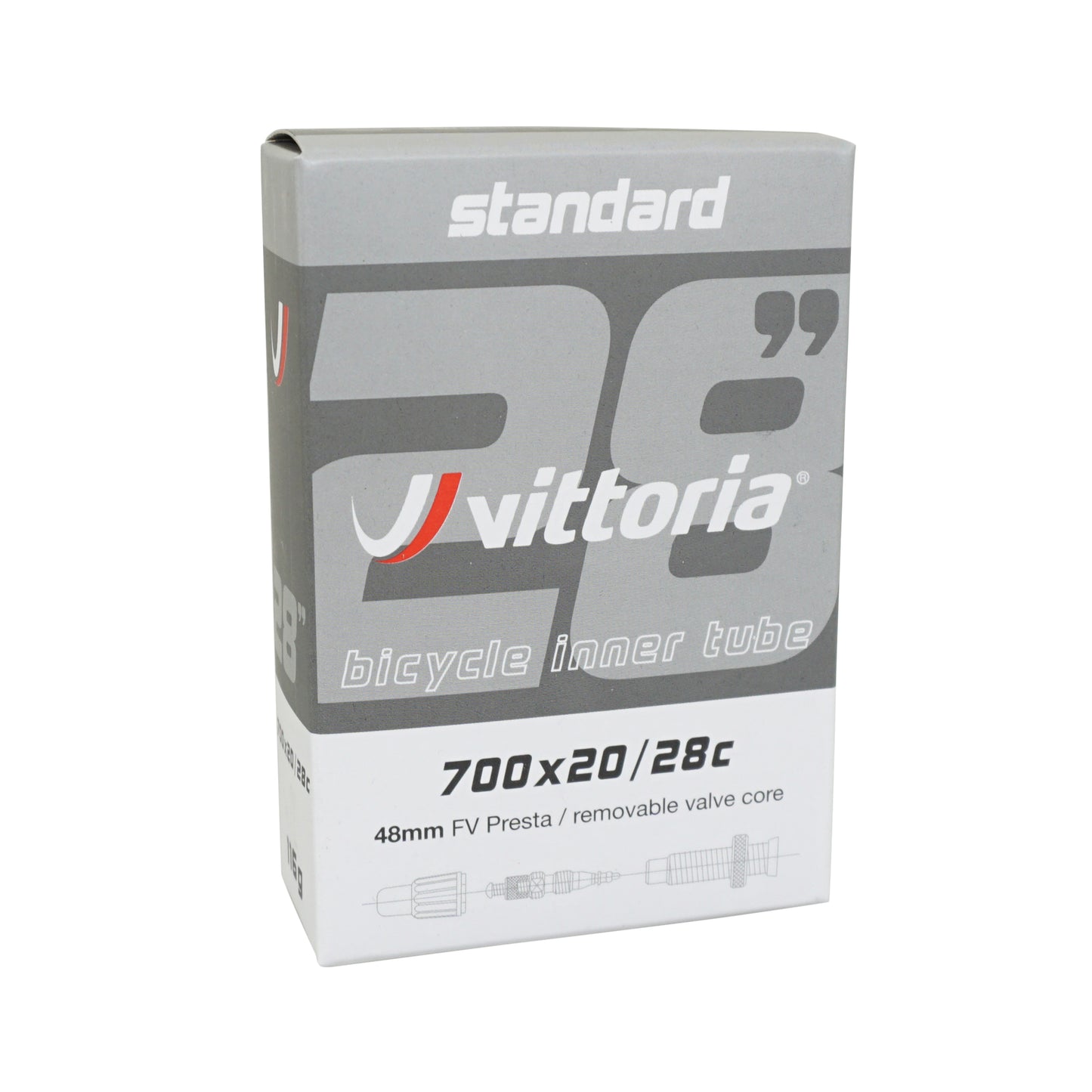 Chambre à air vélo 700 x 20-28 Vittoria valve presta 48mm (obus démontable)