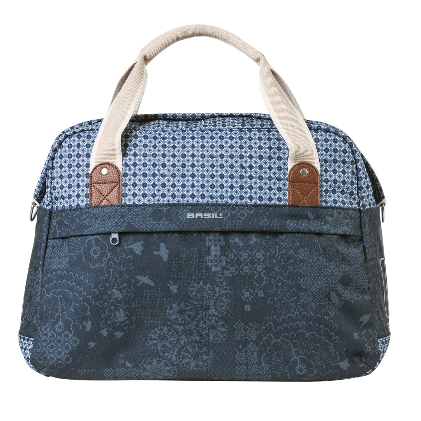 Sac à main vélo Basil bohème 18l bleu indigo fixation rapide hook-on sur porte bagage avant-arrière 44x17x31cm