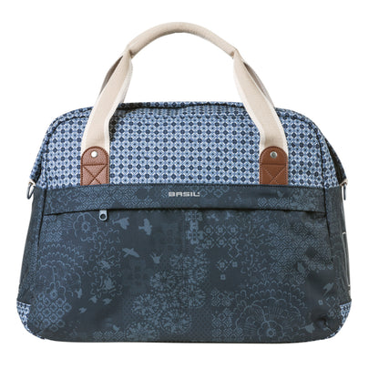 Sac à main vélo Basil bohème 18l bleu indigo fixation rapide hook-on sur porte bagage avant-arrière 44x17x31cm