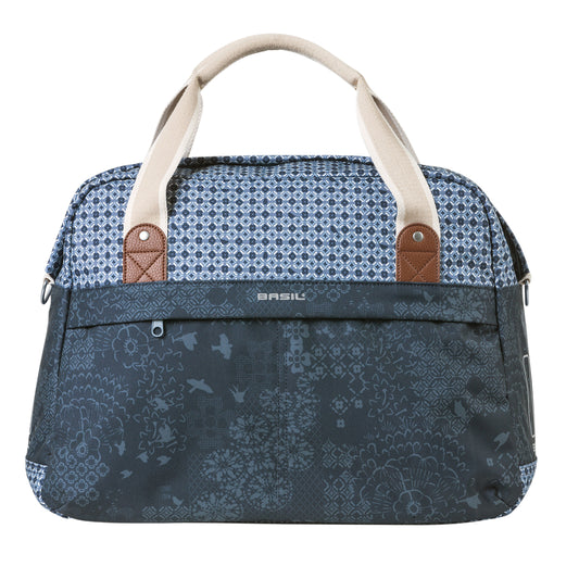 Sac à main vélo Basil bohème 18l bleu indigo fixation rapide hook-on sur porte bagage avant-arrière 44x17x31cm
