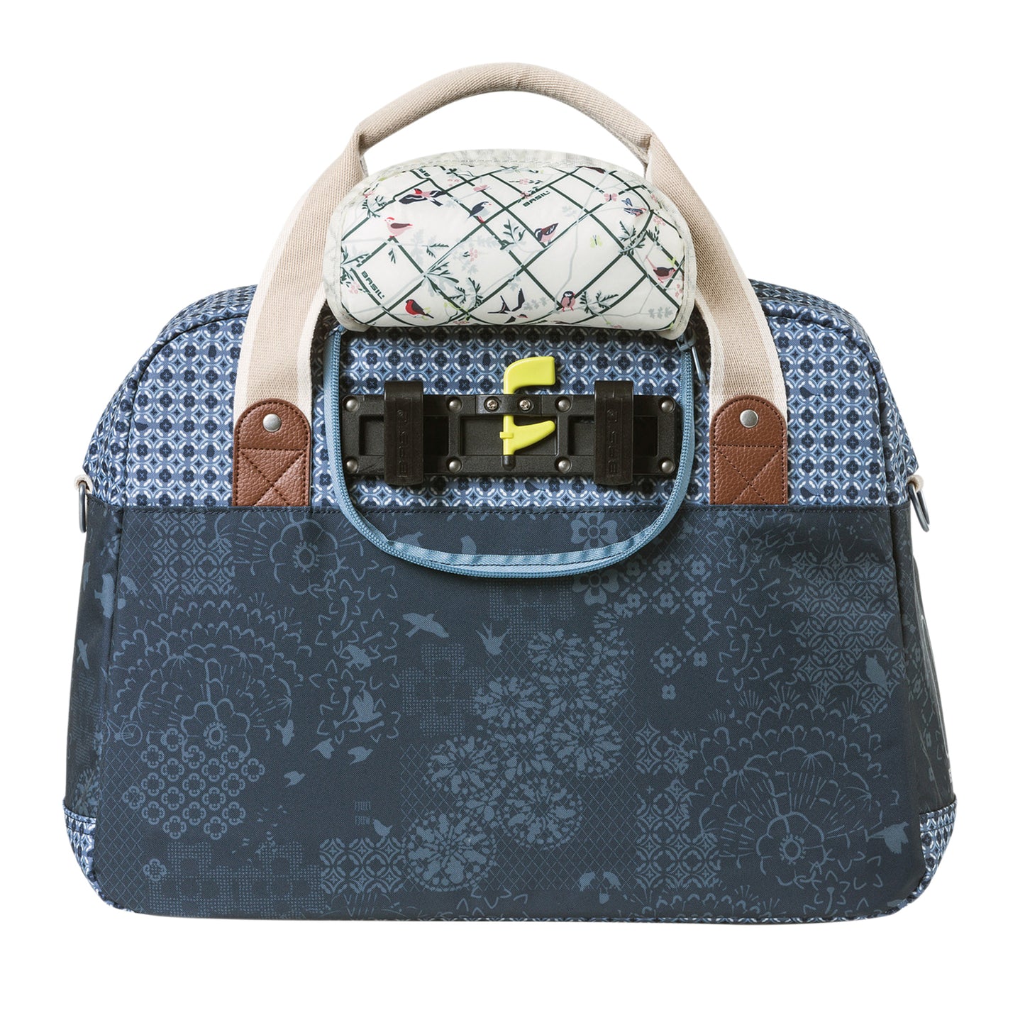 Sac à main vélo Basil bohème 18l bleu indigo fixation rapide hook-on sur porte bagage avant-arrière 44x17x31cm