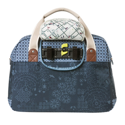 Sac à main vélo Basil bohème 18l bleu indigo fixation rapide hook-on sur porte bagage avant-arrière 44x17x31cm