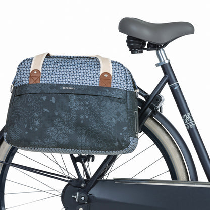Sac à main vélo Basil bohème 18l bleu indigo fixation rapide hook-on sur porte bagage avant-arrière 44x17x31cm