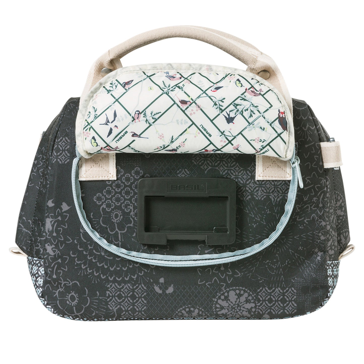 Sac à main vélo Basil bohème charcoal 8l livré sans fixation clip compatible fixation VAE-e-bike Basil et Klickfix 32x12x23cm
