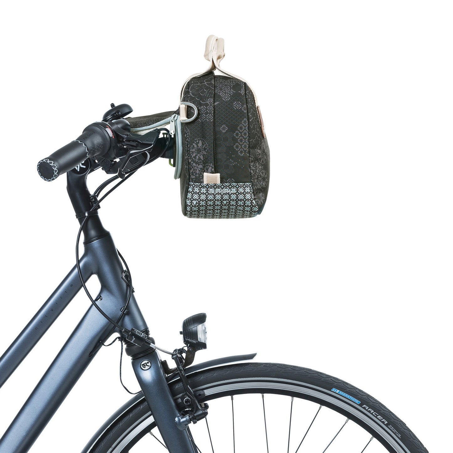 Sac à main vélo Basil bohème charcoal 8l livré sans fixation clip compatible fixation VAE-e-bike Basil et Klickfix 32x12x23cm