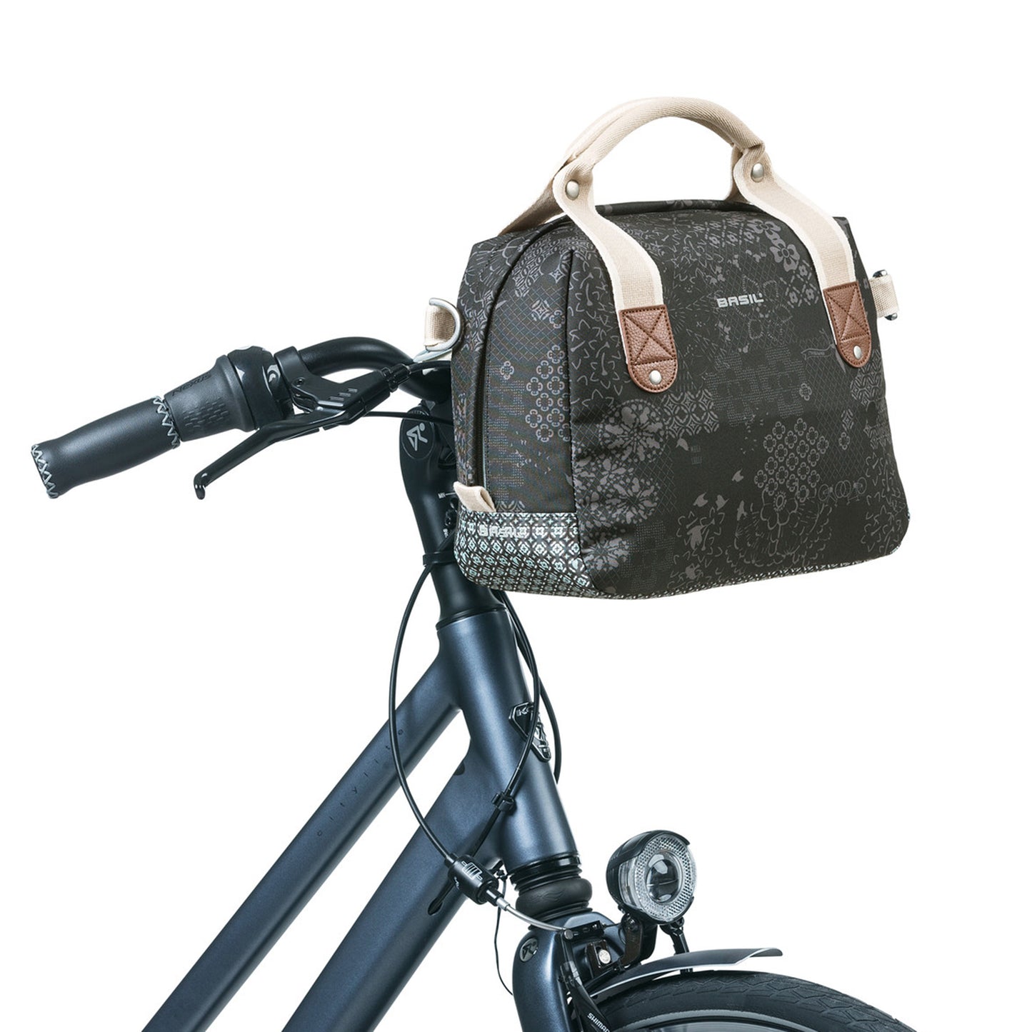 Sac à main vélo Basil bohème charcoal 8l livré sans fixation clip compatible fixation VAE-e-bike Basil et Klickfix 32x12x23cm