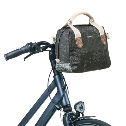Sac à main vélo Basil bohème charcoal 8l livré sans fixation clip compatible fixation VAE-e-bike Basil et Klickfix 32x12x23cm