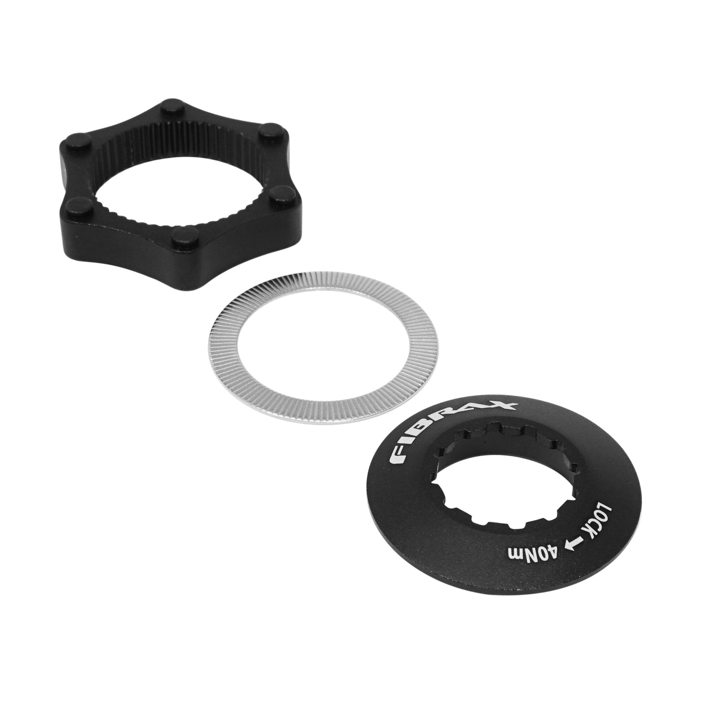 Adaptateur frein à disque transforme fixation disque Centerlock Fibrax en 6 trous pour axe blocage