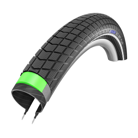 Urban Mountain Bike Tire - E-bike 26 X 2.15 Schwalbe Big Ben Plus Addix Black TR (55-559) Green-Guard Reinforcement Reflex Sidewall E-bike Approved e50