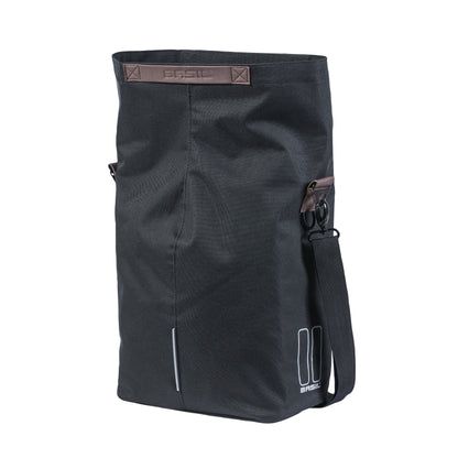 Sacoche arrière vélo latérale sac bandoulière Basil city shopper noir droit-gauche 14-16l fixation hook-on porte bagage fermeture pliante anti-pluie