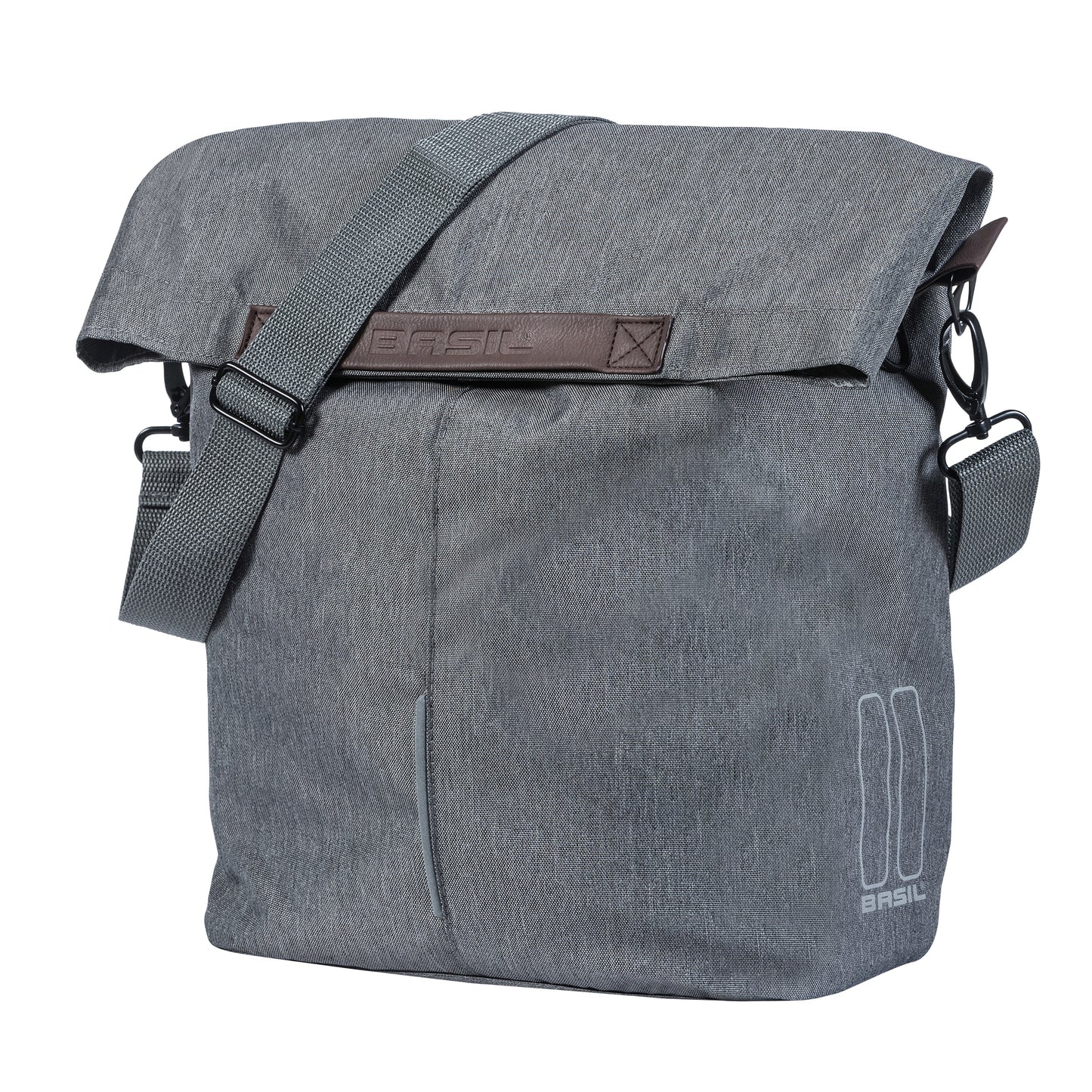 Sacoche arrière vélo latérale sac bandoulière Basil city shopper gris clair droit-gauche 14-16l fixation hook-on porte bagage fermeture pliante anti-pluie