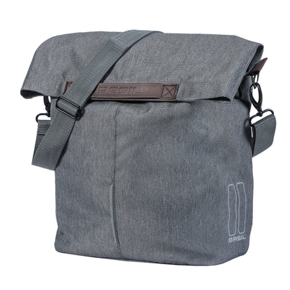 Sacoche arrière vélo latérale sac bandoulière Basil city shopper gris clair droit-gauche 14-16l fixation hook-on porte bagage fermeture pliante anti-pluie