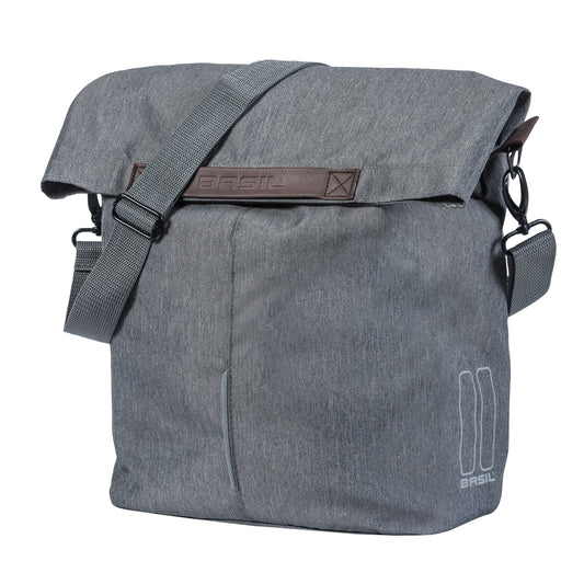 Sacoche arrière vélo latérale sac bandoulière Basil city shopper gris clair droit-gauche 14-16l fixation hook-on porte bagage fermeture pliante anti-pluie