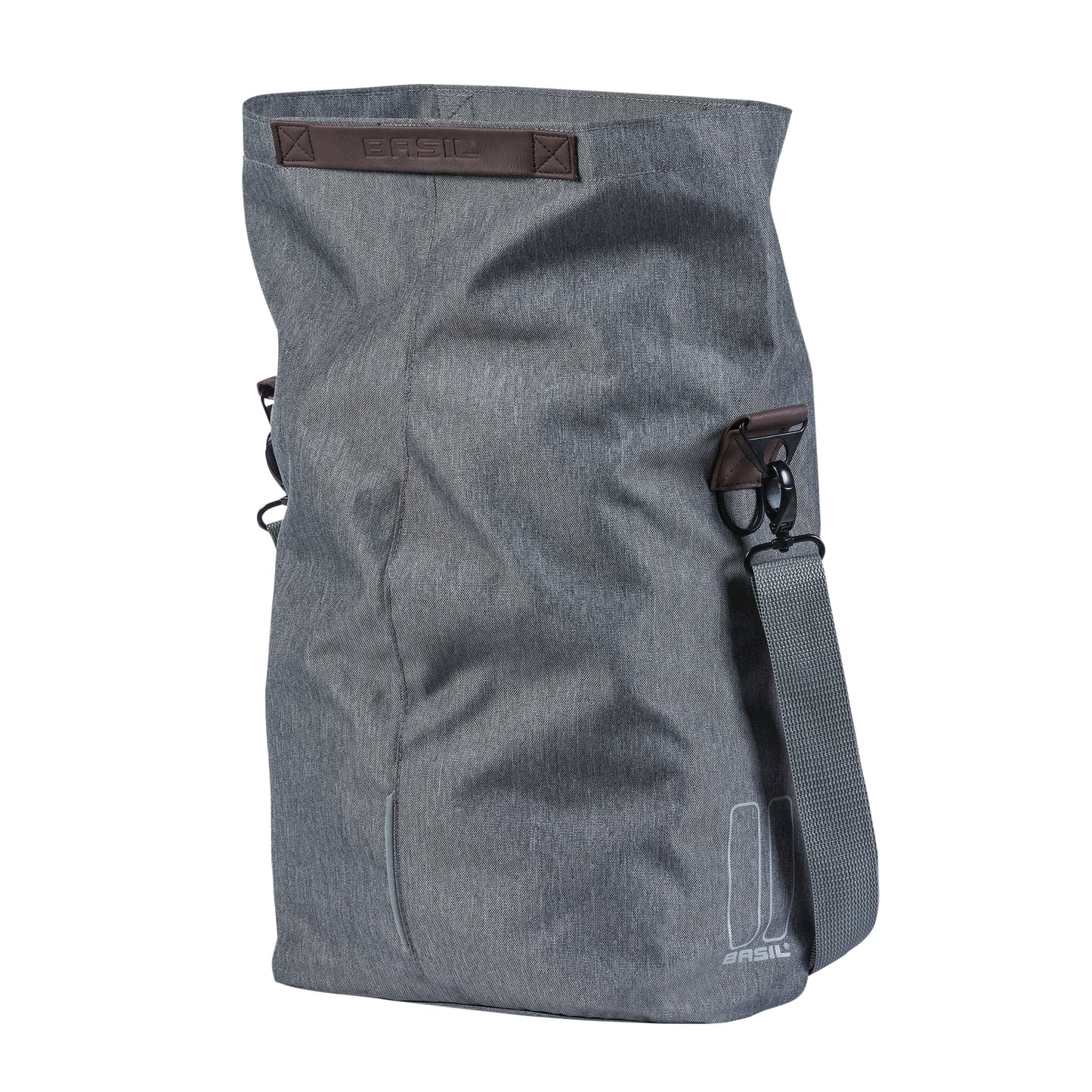 Sacoche arrière vélo latérale sac bandoulière Basil city shopper gris clair droit-gauche 14-16l fixation hook-on porte bagage fermeture pliante anti-pluie