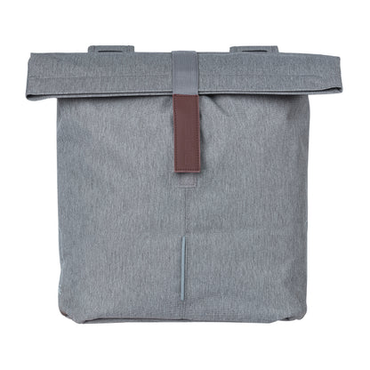 Sacoche arrière vélo double Basil city gris clair 28-32l fixation velcros sur porte bagage 30x18x49cm fermeture pliante anti-pluie