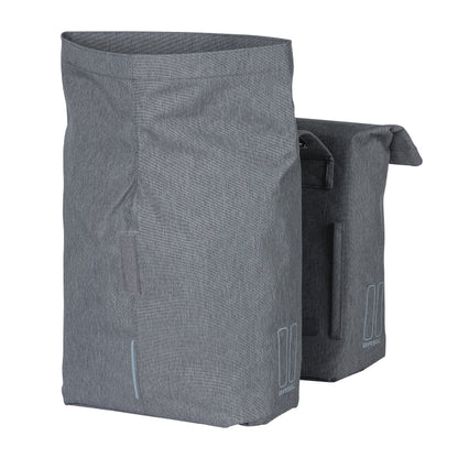 Sacoche arrière vélo double Basil city gris clair 28-32l fixation velcros sur porte bagage 30x18x49cm fermeture pliante anti-pluie