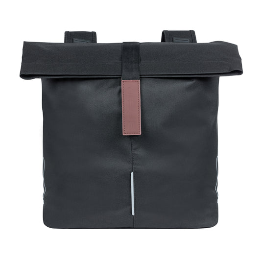 Sacoche arrière vélo double Basil city noir 28-32l fixation velcros sur porte bagage 30x18x49cm fermeture pliante anti-pluie