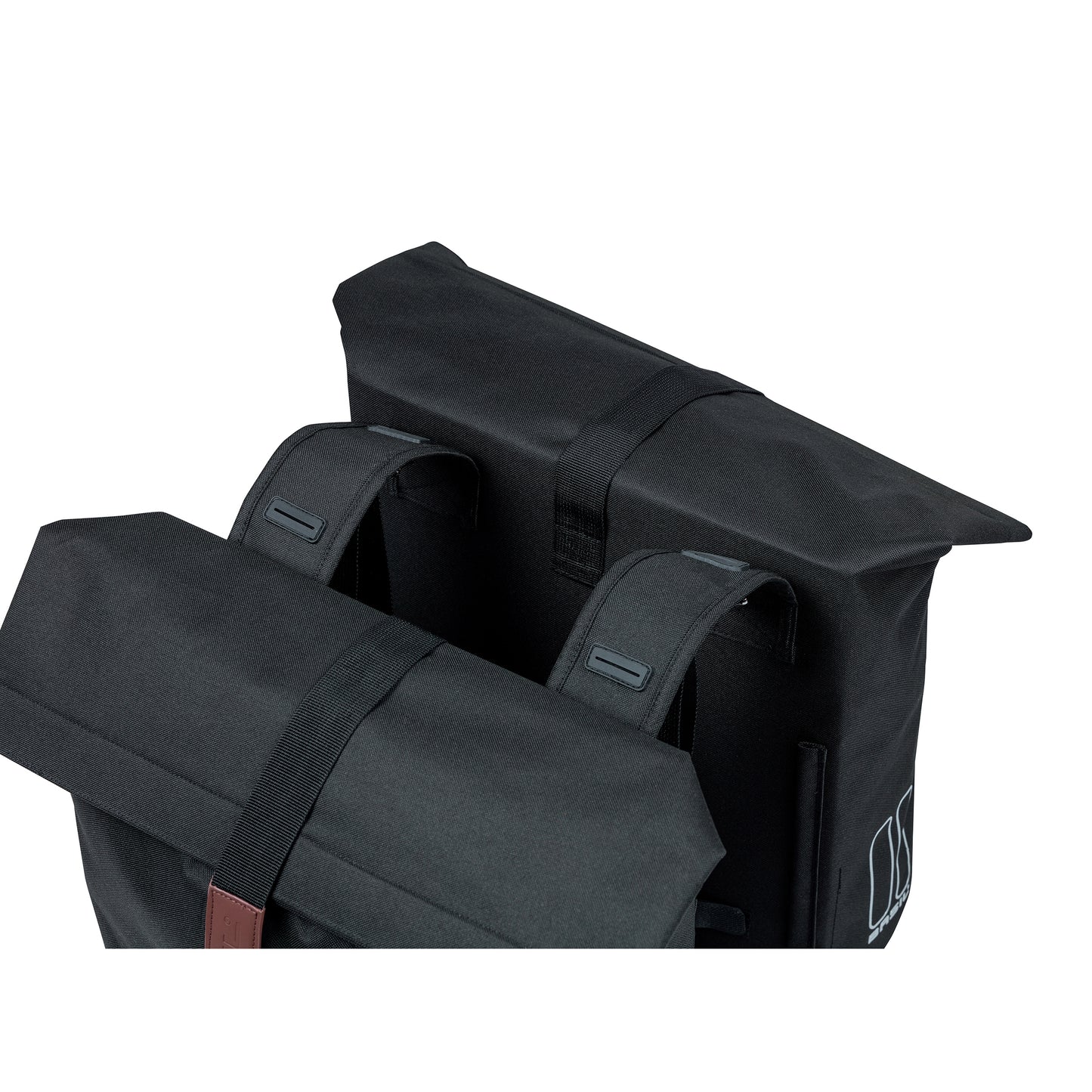 Sacoche arrière vélo double Basil city noir 28-32l fixation velcros sur porte bagage 30x18x49cm fermeture pliante anti-pluie