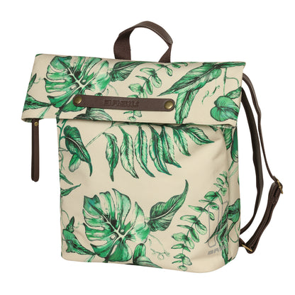 Sacoche arrière vélo latérale sac à dos Basil evergreen daypack beige poignée cuir droit-gauche 14-19l fixation hook-on porte bagage fermeture pliante anti-pluie