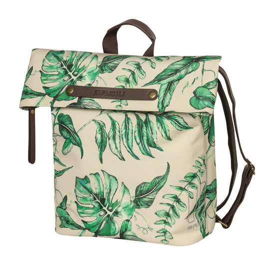 Sacoche arrière vélo latérale sac à dos Basil evergreen daypack beige poignée cuir droit-gauche 14-19l fixation hook-on porte bagage fermeture pliante anti-pluie