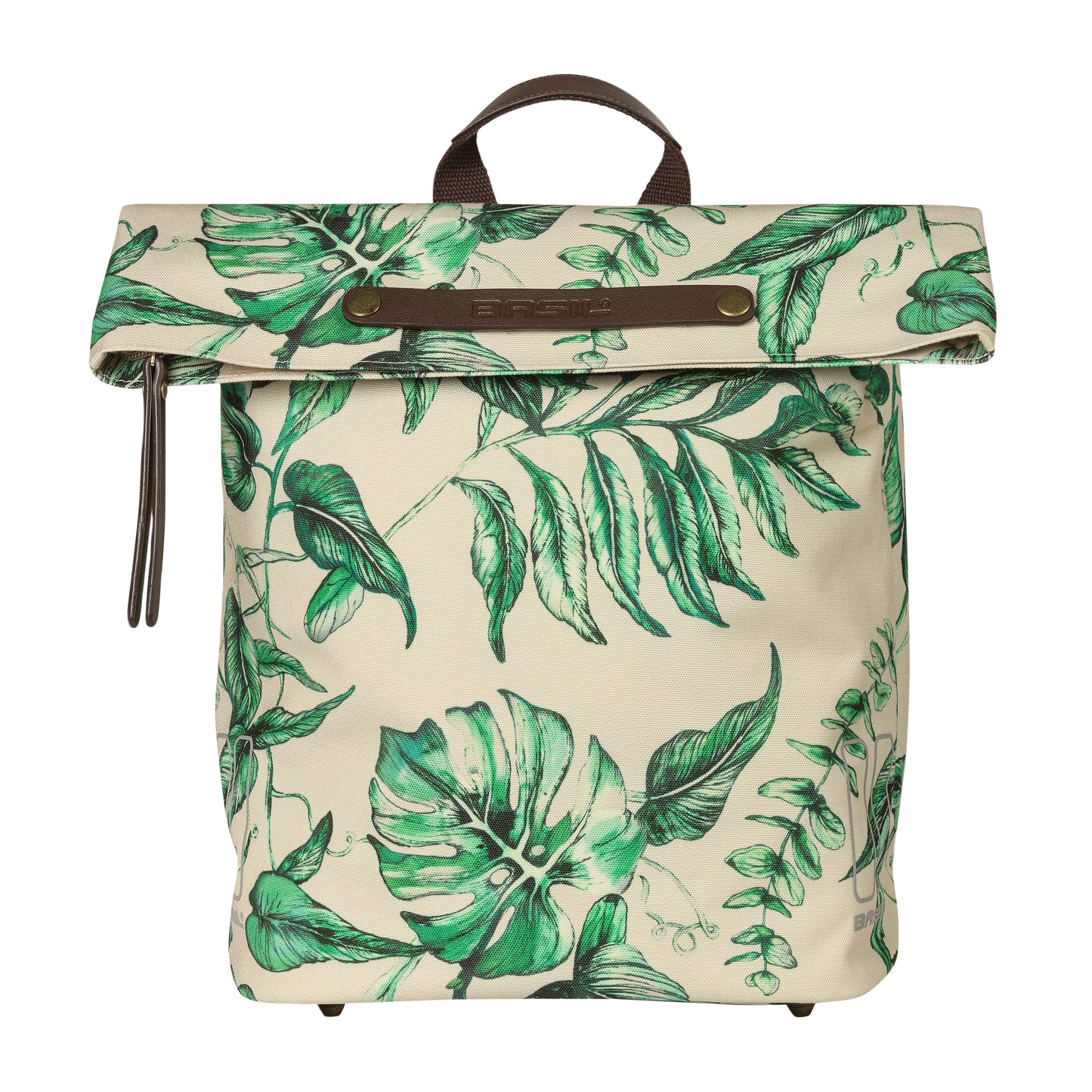 Sacoche arrière vélo latérale sac à dos Basil evergreen daypack beige poignée cuir droit-gauche 14-19l fixation hook-on porte bagage fermeture pliante anti-pluie