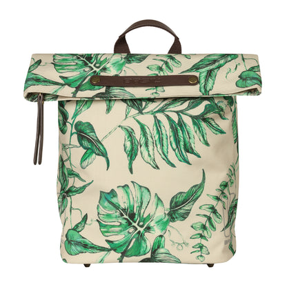 Sacoche arrière vélo latérale sac à dos Basil evergreen daypack beige poignée cuir droit-gauche 14-19l fixation hook-on porte bagage fermeture pliante anti-pluie