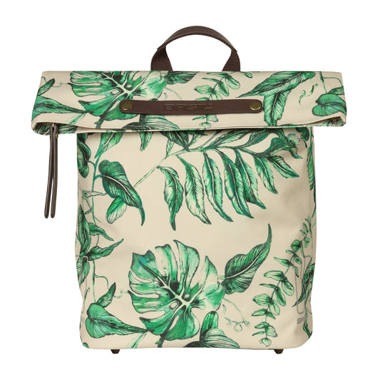 Sacoche arrière vélo latérale sac à dos Basil evergreen daypack beige poignée cuir droit-gauche 14-19l fixation hook-on porte bagage fermeture pliante anti-pluie