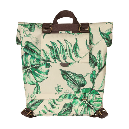 Sacoche arrière vélo latérale sac à dos Basil evergreen daypack beige poignée cuir droit-gauche 14-19l fixation hook-on porte bagage fermeture pliante anti-pluie