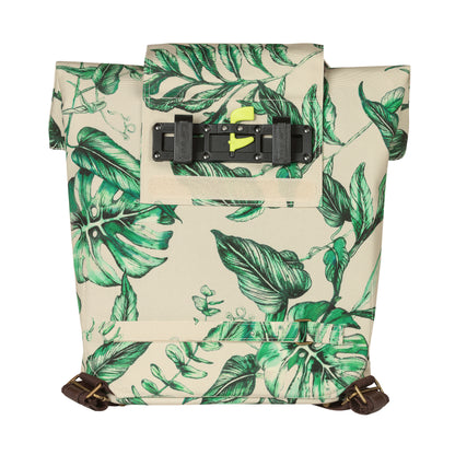 Sacoche arrière vélo latérale sac à dos Basil evergreen daypack beige poignée cuir droit-gauche 14-19l fixation hook-on porte bagage fermeture pliante anti-pluie