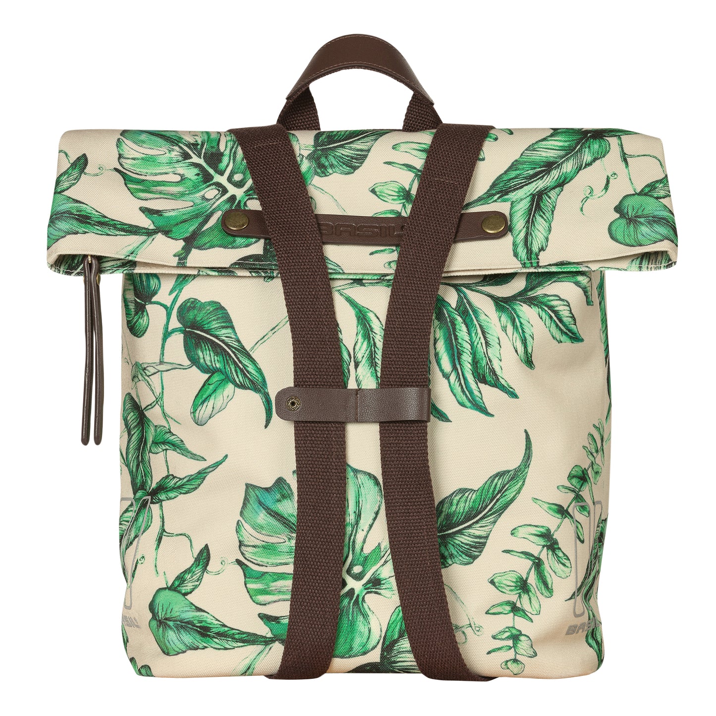 Sacoche arrière vélo latérale sac à dos Basil evergreen daypack beige poignée cuir droit-gauche 14-19l fixation hook-on porte bagage fermeture pliante anti-pluie