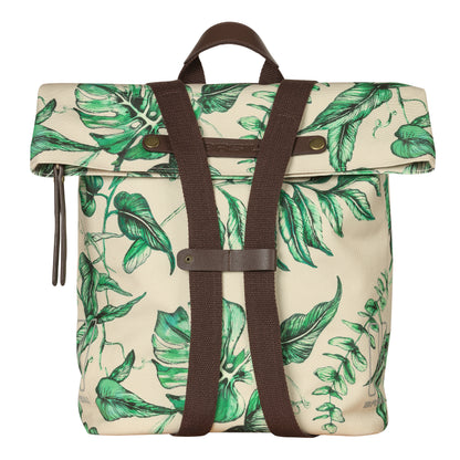 Sacoche arrière vélo latérale sac à dos Basil evergreen daypack beige poignée cuir droit-gauche 14-19l fixation hook-on porte bagage fermeture pliante anti-pluie