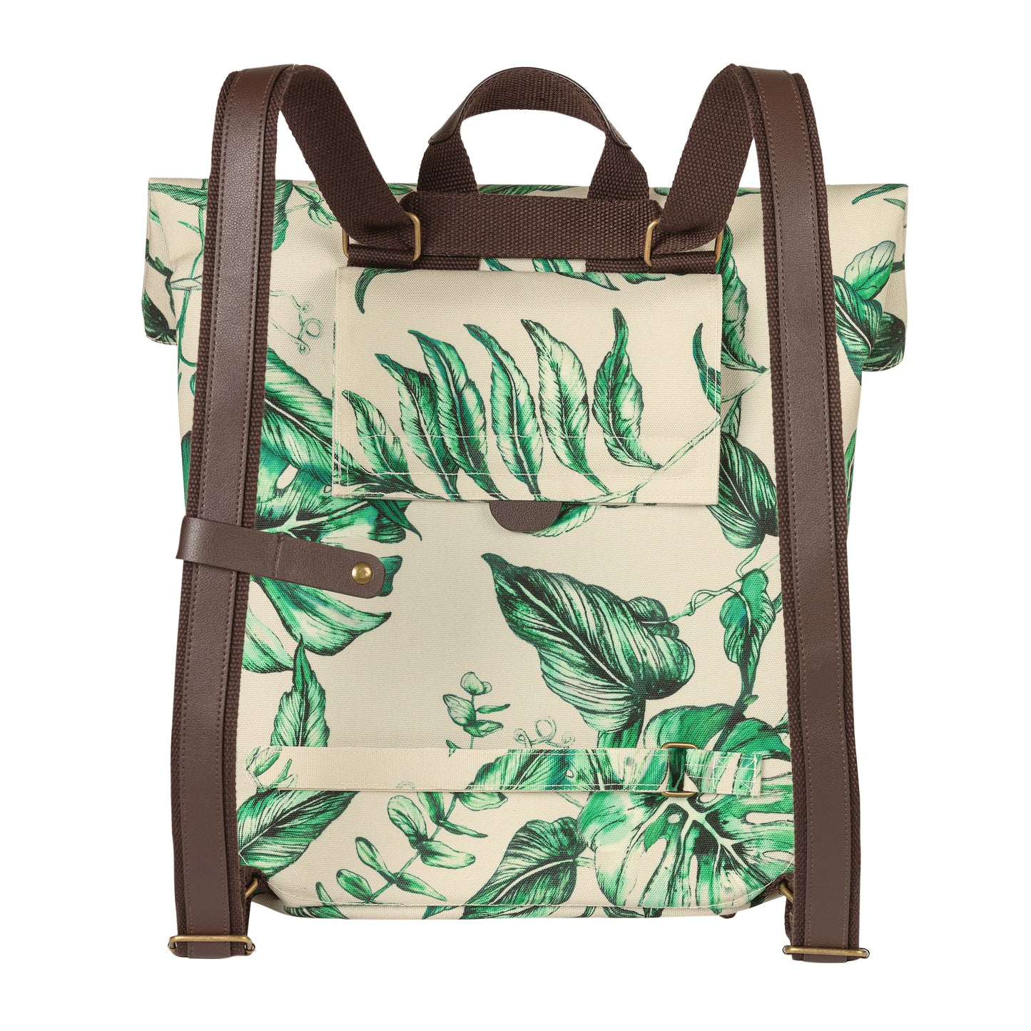 Sacoche arrière vélo latérale sac à dos Basil evergreen daypack beige poignée cuir droit-gauche 14-19l fixation hook-on porte bagage fermeture pliante anti-pluie