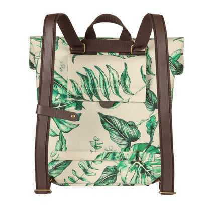 Sacoche arrière vélo latérale sac à dos Basil evergreen daypack beige poignée cuir droit-gauche 14-19l fixation hook-on porte bagage fermeture pliante anti-pluie