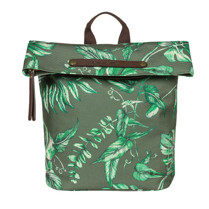 Sacoche arrière vélo latérale sac à dos Basil evergreen daypack thym poignée cuir droit-gauche 14-19l fixation hook-on porte bagage fermeture pliante anti-pluie