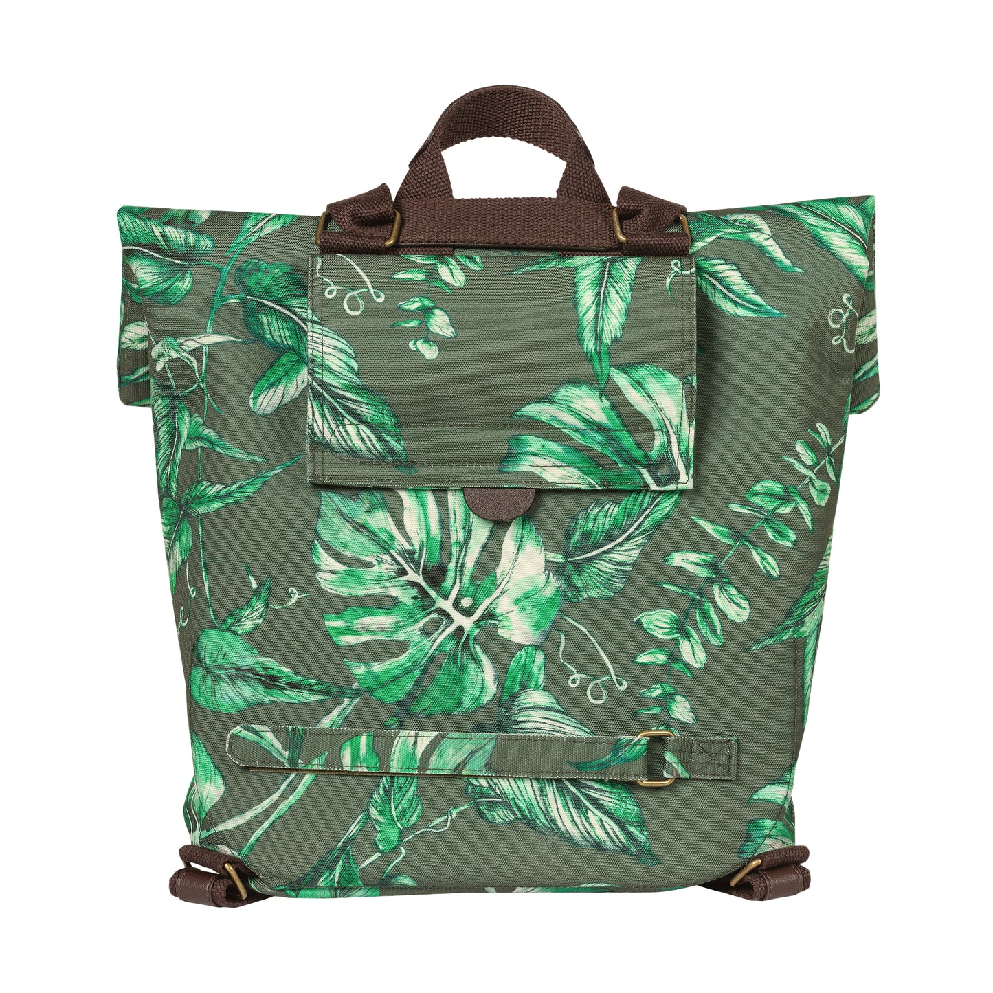 Sacoche arrière vélo latérale sac à dos Basil evergreen daypack thym poignée cuir droit-gauche 14-19l fixation hook-on porte bagage fermeture pliante anti-pluie