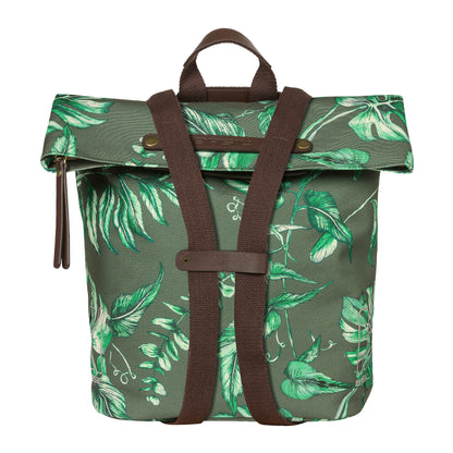 Sacoche arrière vélo latérale sac à dos Basil evergreen daypack thym poignée cuir droit-gauche 14-19l fixation hook-on porte bagage fermeture pliante anti-pluie