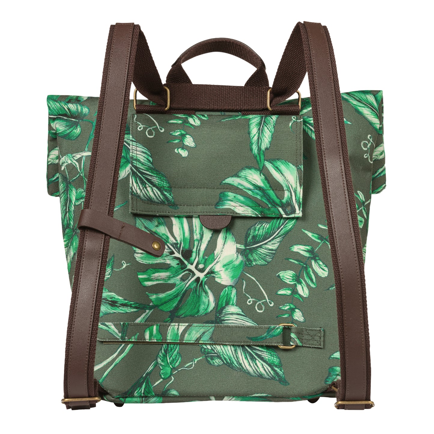 Sacoche arrière vélo latérale sac à dos Basil evergreen daypack thym poignée cuir droit-gauche 14-19l fixation hook-on porte bagage fermeture pliante anti-pluie